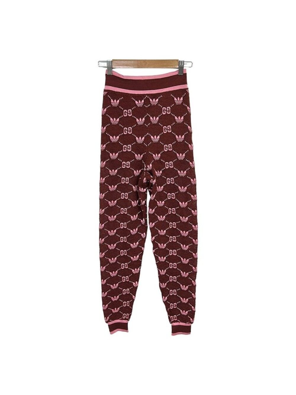 Gucci Pants Bordeaux Pink Full Length Knit Elastic Waist Adidas Collaboration